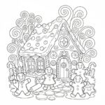 Omalovánka perníkového domečku k vybarvení pro děti.