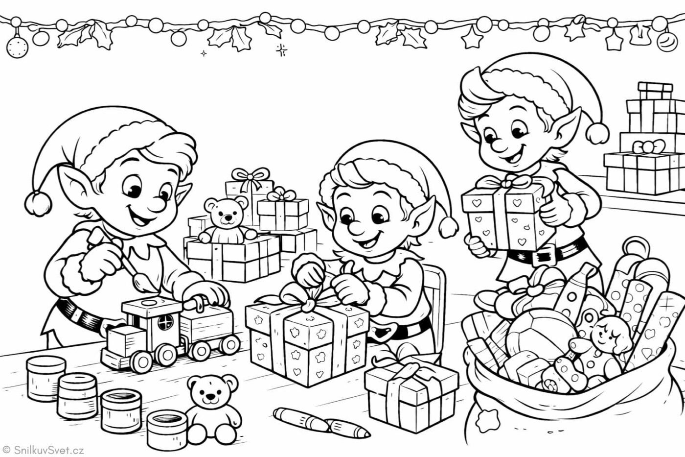 Omalovánka – vánoční dílna skřítků
