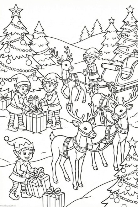 Omalovánka Santových skřítků a sobíků