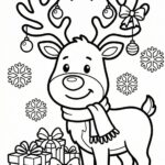 Jednoduchá omalovánka Veselý vánoční sob A4 na výšku, line art s minimem detailů, vhodné pro děti 5 let.