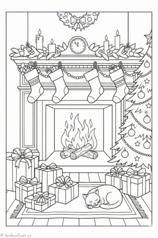 Omalovánka vánoční pohody u krbu