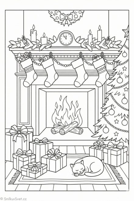 Omalovánka vánoční pohody u krbu
