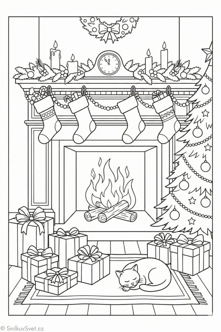 Omalovánka vánoční pohody u krbu