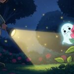 Roztomilý malý duch v zahradě s růžemi