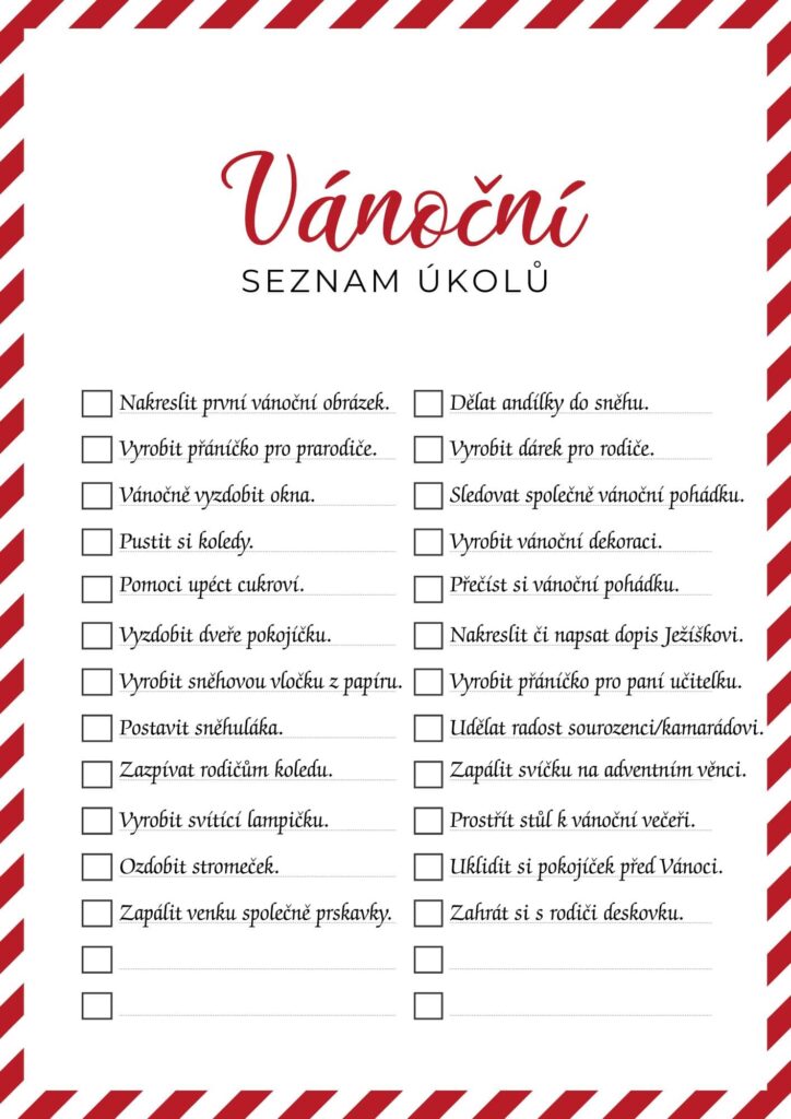 Seznam vánočních úkolů pro děti