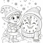 Snílek a usměvavé hodiny těsně před půlnocí – novoroční omalovánka pro děti