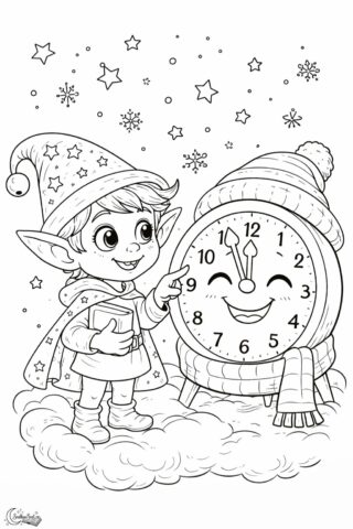 Omalovánka Novoroční hodiny se Snílkem