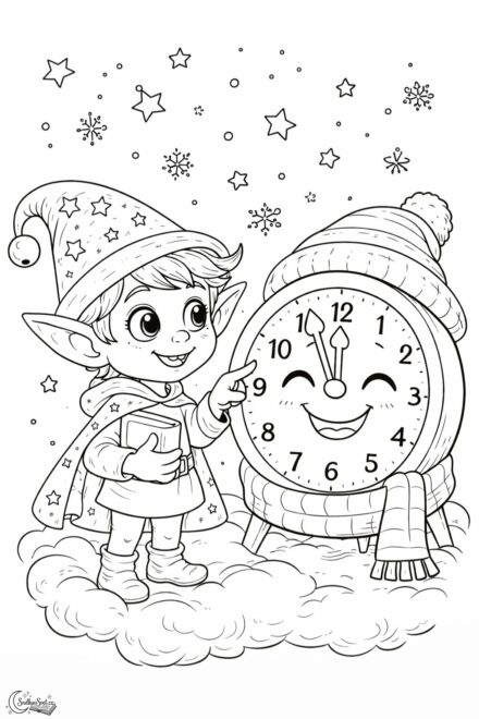 Omalovánka Novoroční hodiny se Snílkem
