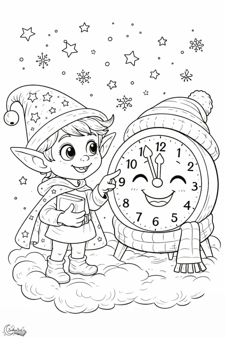 Omalovánka Novoroční hodiny se Snílkem