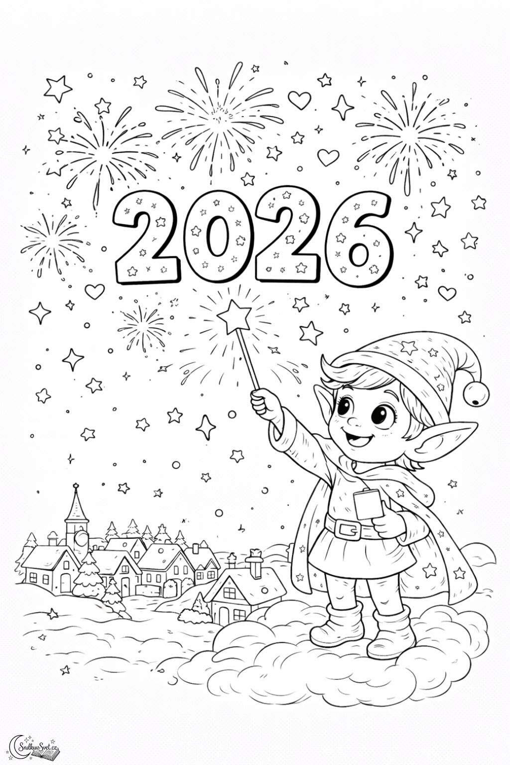 Omalovánka Nový rok 2026 se Snílkem