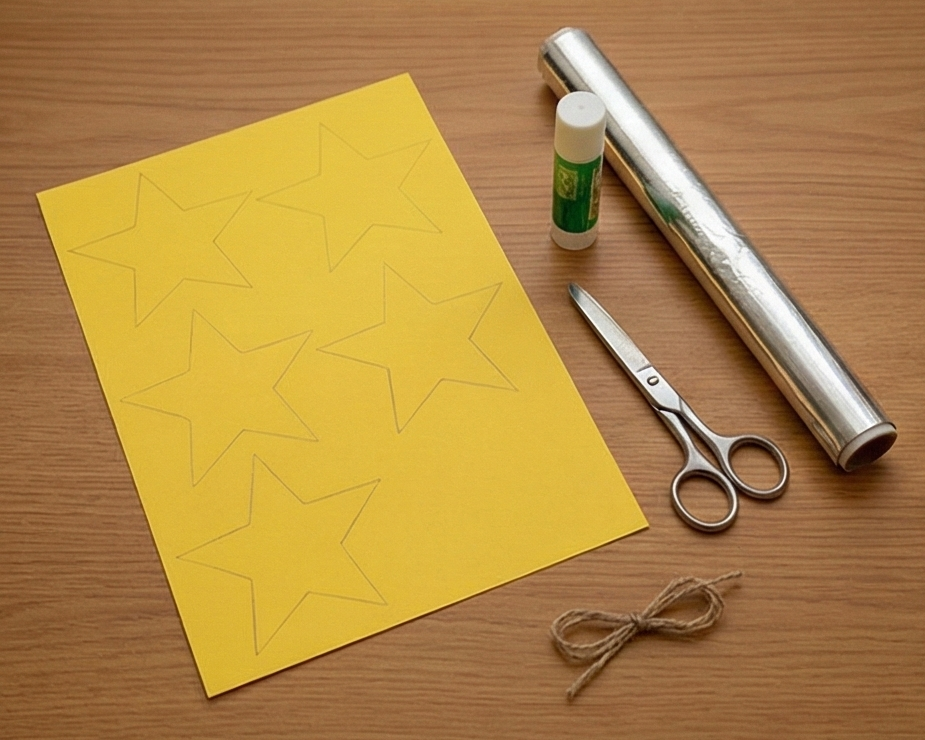 Příprava potřeb na výrobu hvězdy z papíru