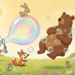 Kubík s kouzelným bublifukem fouká duhové bubliny, které dělaly HOP a užívají si legraci se zvířátky.