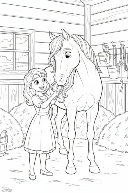 Omalovánka – Dívka s koněm ve stáji