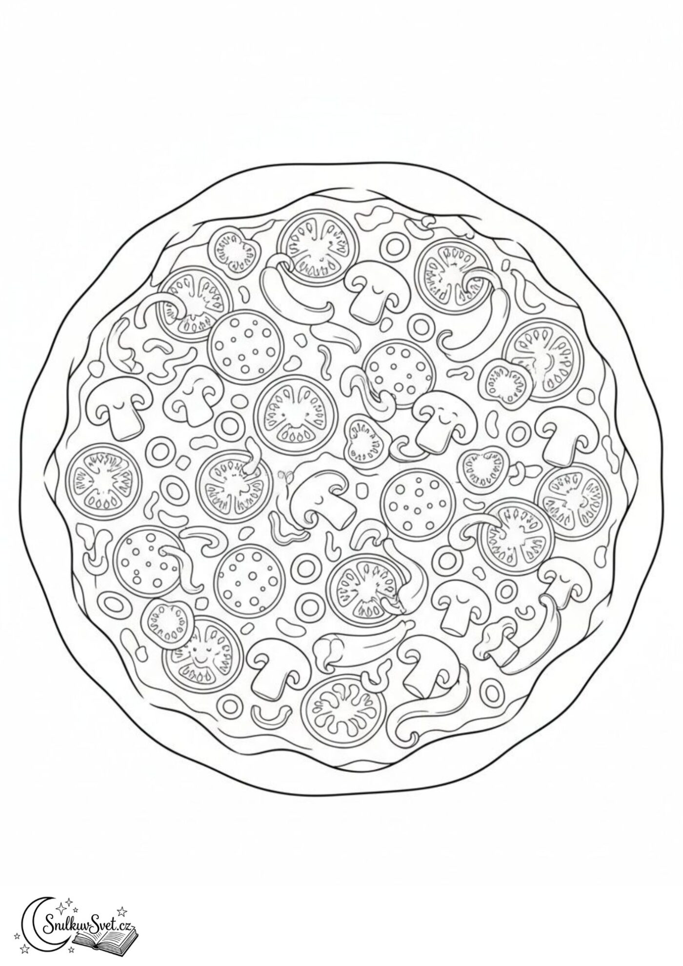 Omalovánka – Bohatě zdobená velká pizza