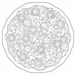 Omalovánka obrovské pizzy s mnoha přísadami