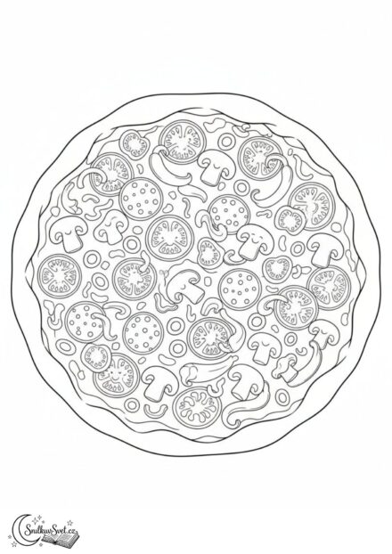 Omalovánka – Bohatě zdobená velká pizza