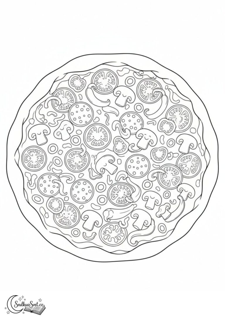 Omalovánka – Bohatě zdobená velká pizza
