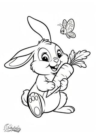 Omalovánka – Zajíček s mrkví a motýlkem