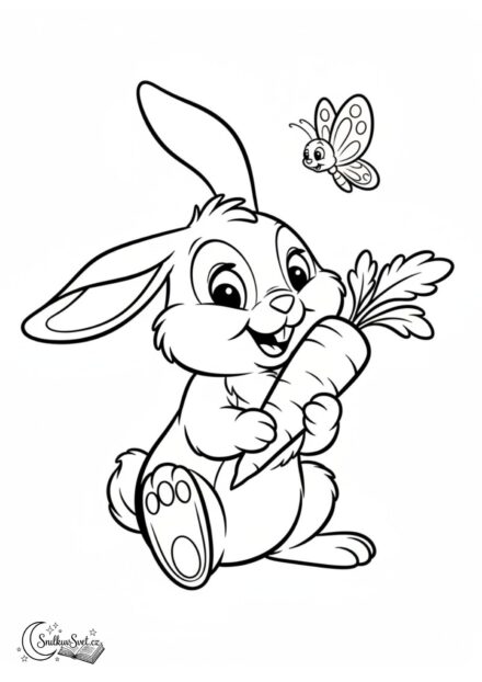 Omalovánka – Zajíček s mrkví a motýlkem