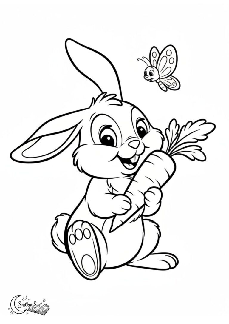 Omalovánka – Zajíček s mrkví a motýlkem