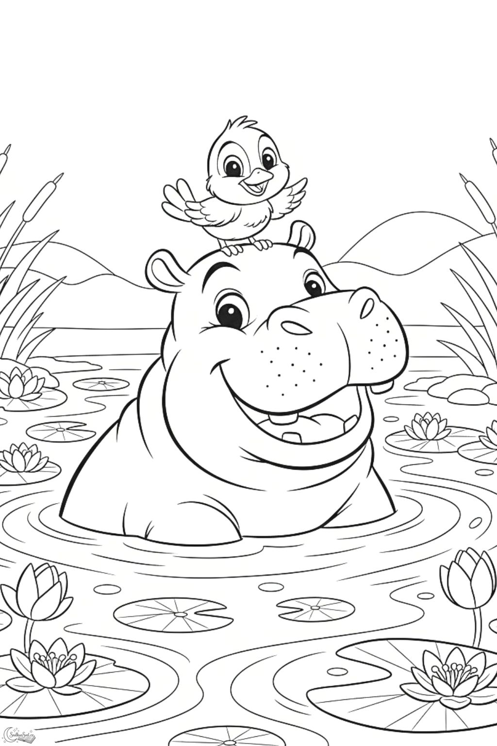 Omalovánka – Hroch s ptáčkem na hlavě