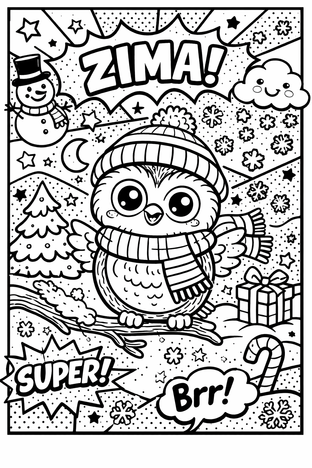 Omalovánka – Pop Art zimní sova