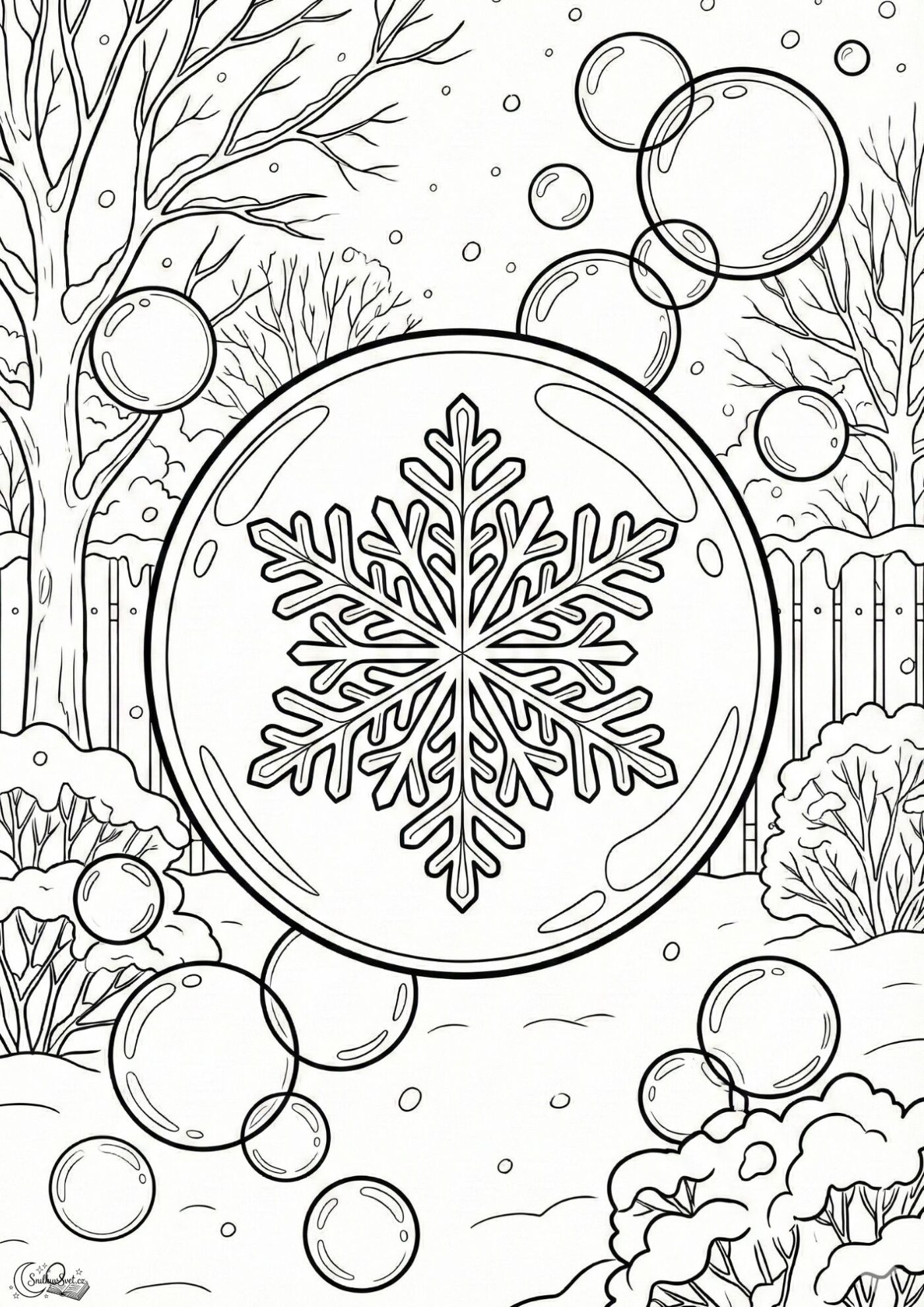 Omalovánka – Sněhová vločka v bublině