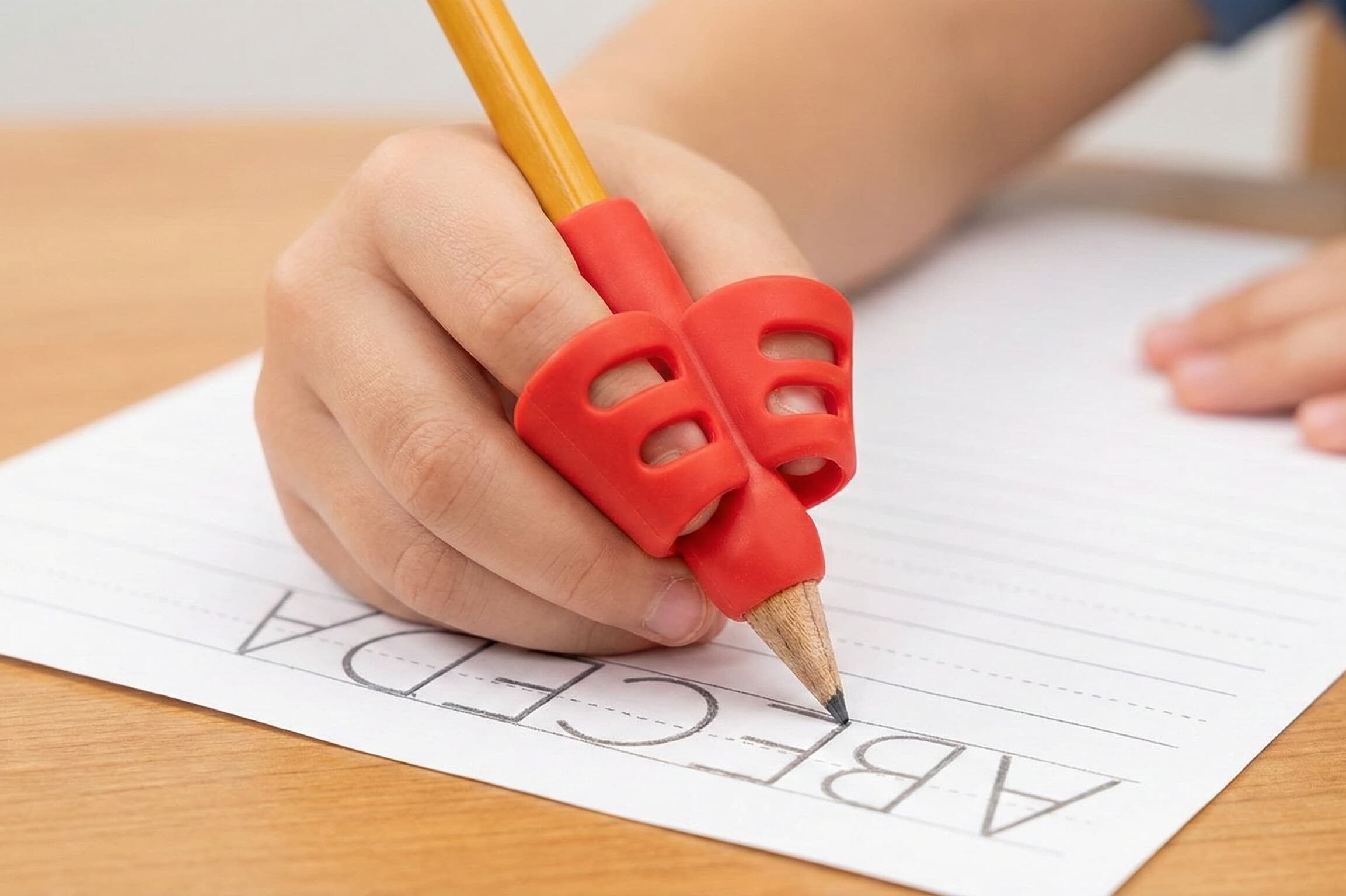 Silikonový ergonomický nástavec na tužku pro fixaci prstů.