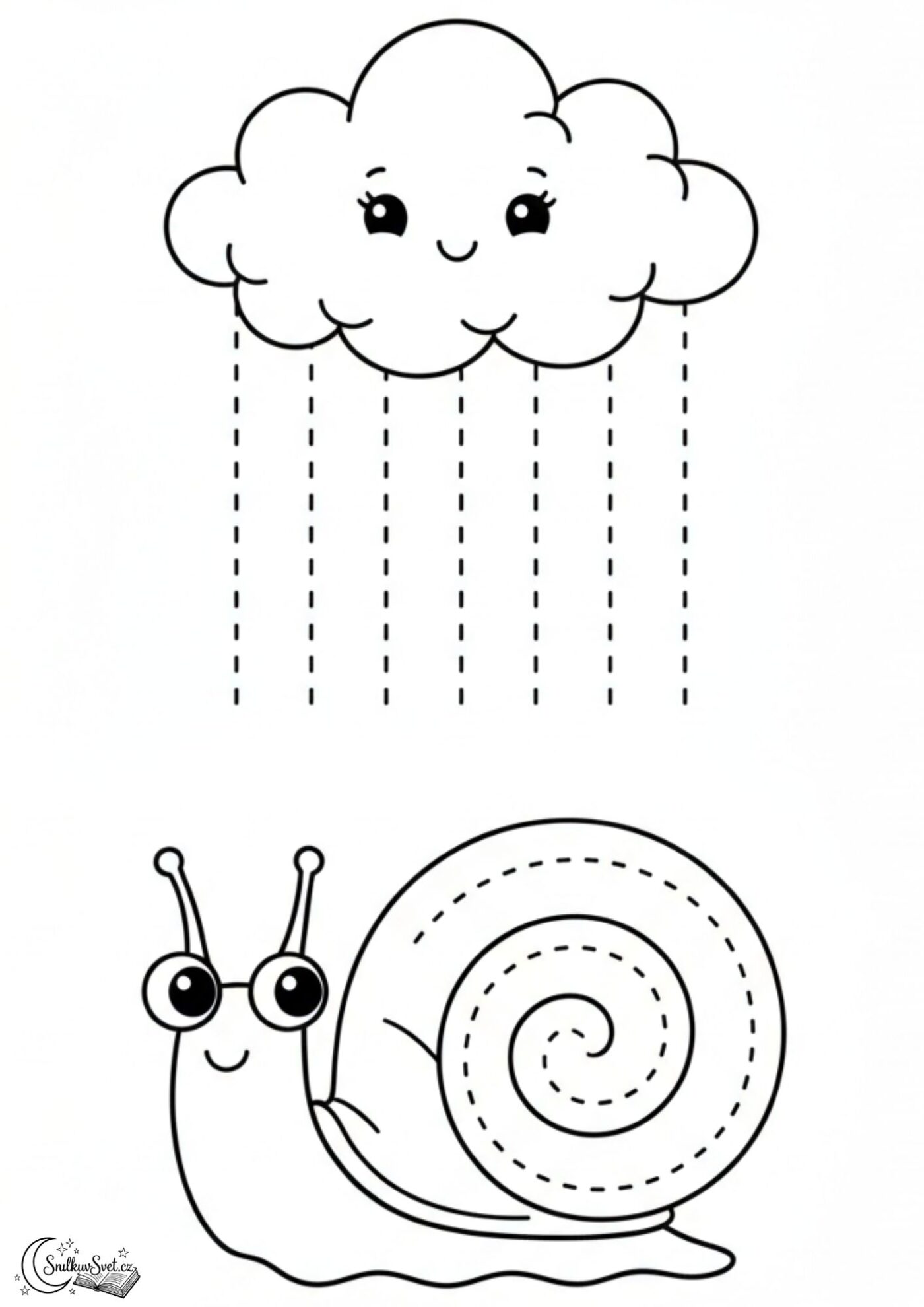 Grafomotorický list pro děti: Mrak a šnek