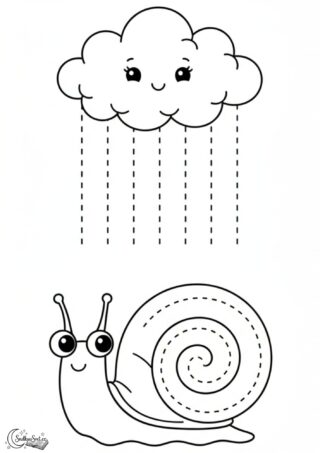 Grafomotorický list pro děti: Mrak a šnek