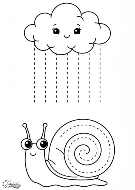 Grafomotorický list pro děti: Mrak a šnek