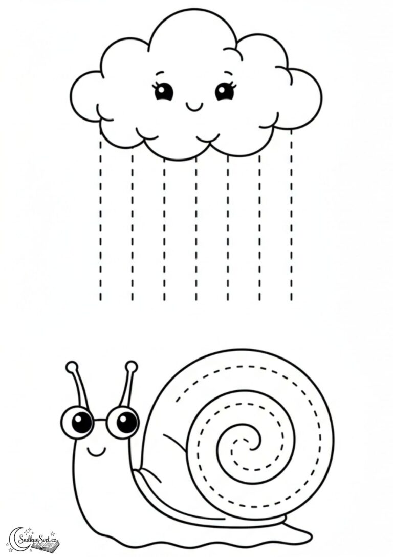 Grafomotorický list pro děti: Mrak a šnek