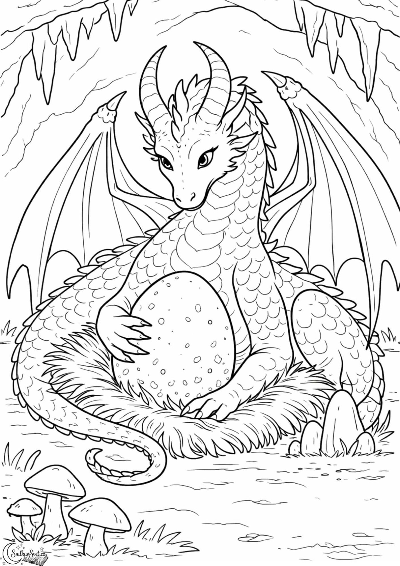 Omalovánka: Máma drak a její vzácné vajíčko