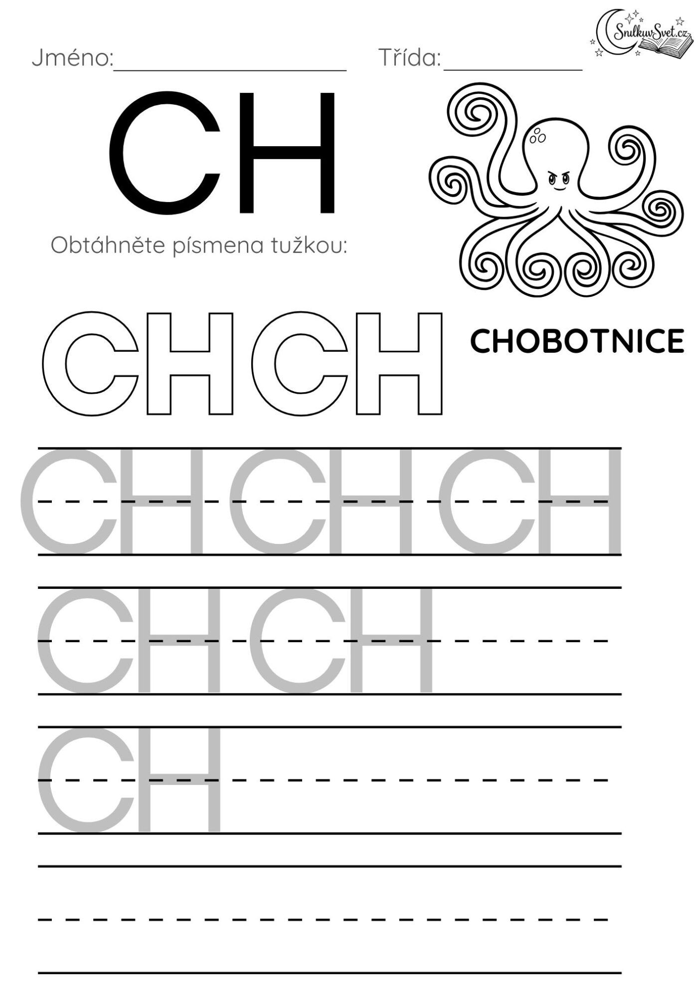 Písmeno CH: Hravý pracovní list pro děti