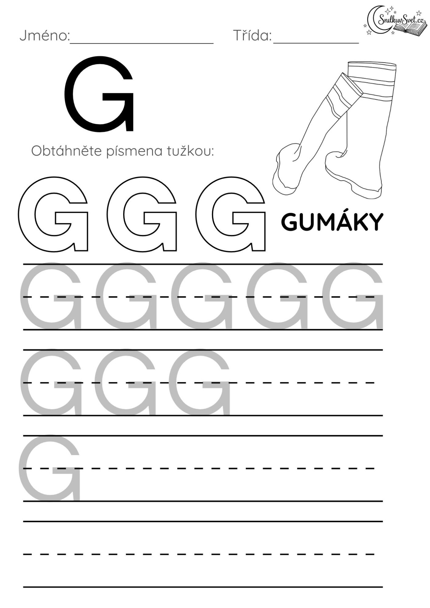 Písmeno G: Hravý pracovní list pro děti