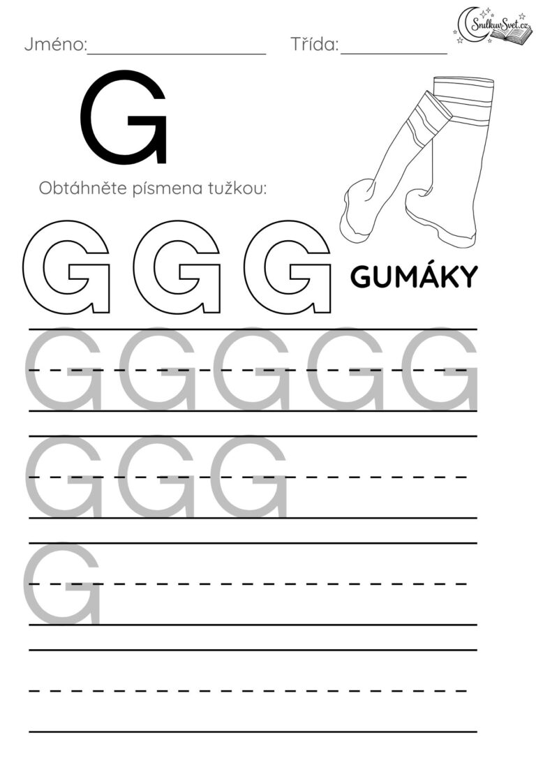 Písmeno G: Hravý pracovní list pro děti