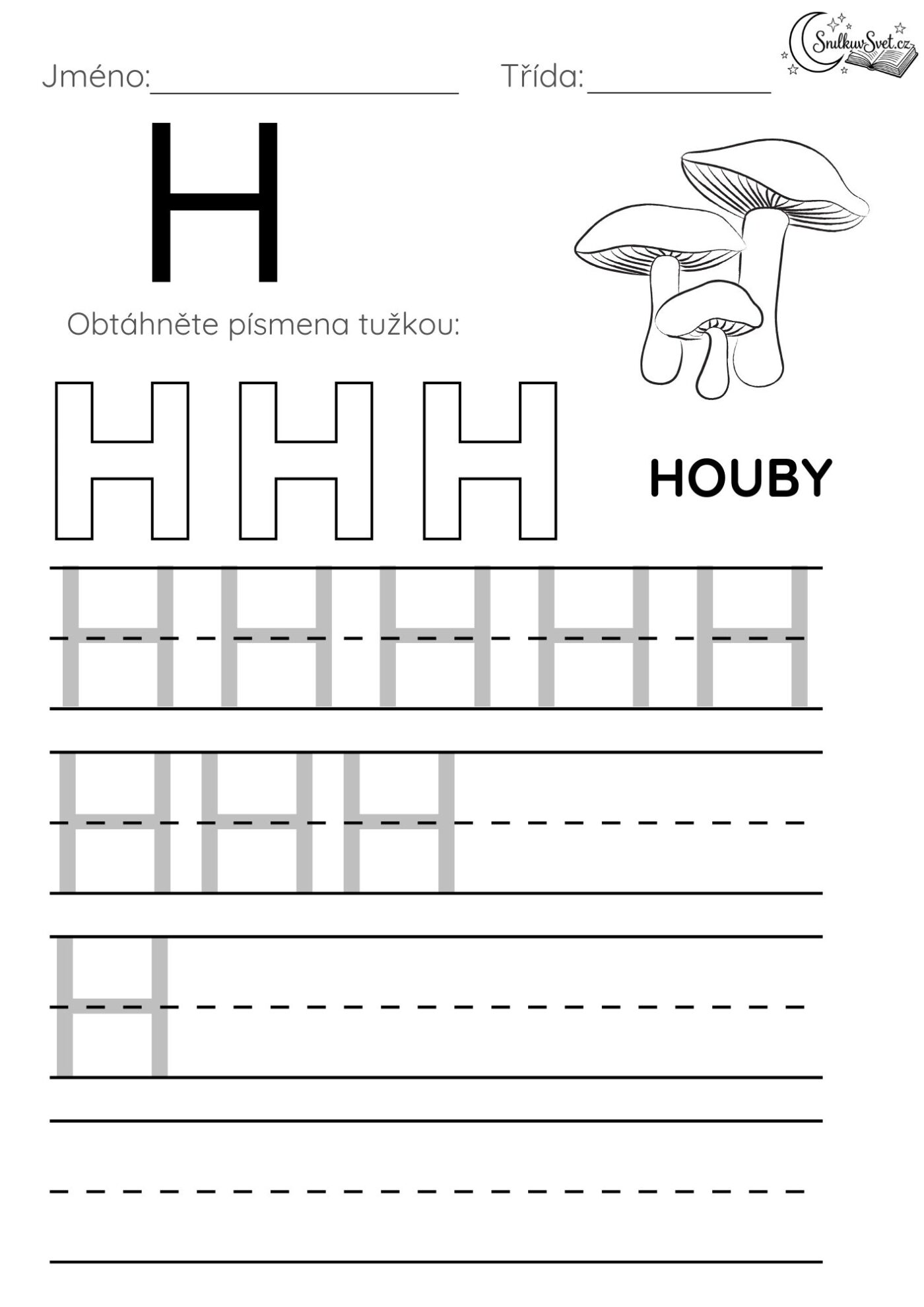 Písmeno H: Hravý pracovní list pro děti