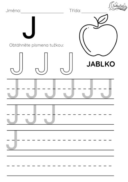 Písmeno J: Hravý pracovní list pro děti