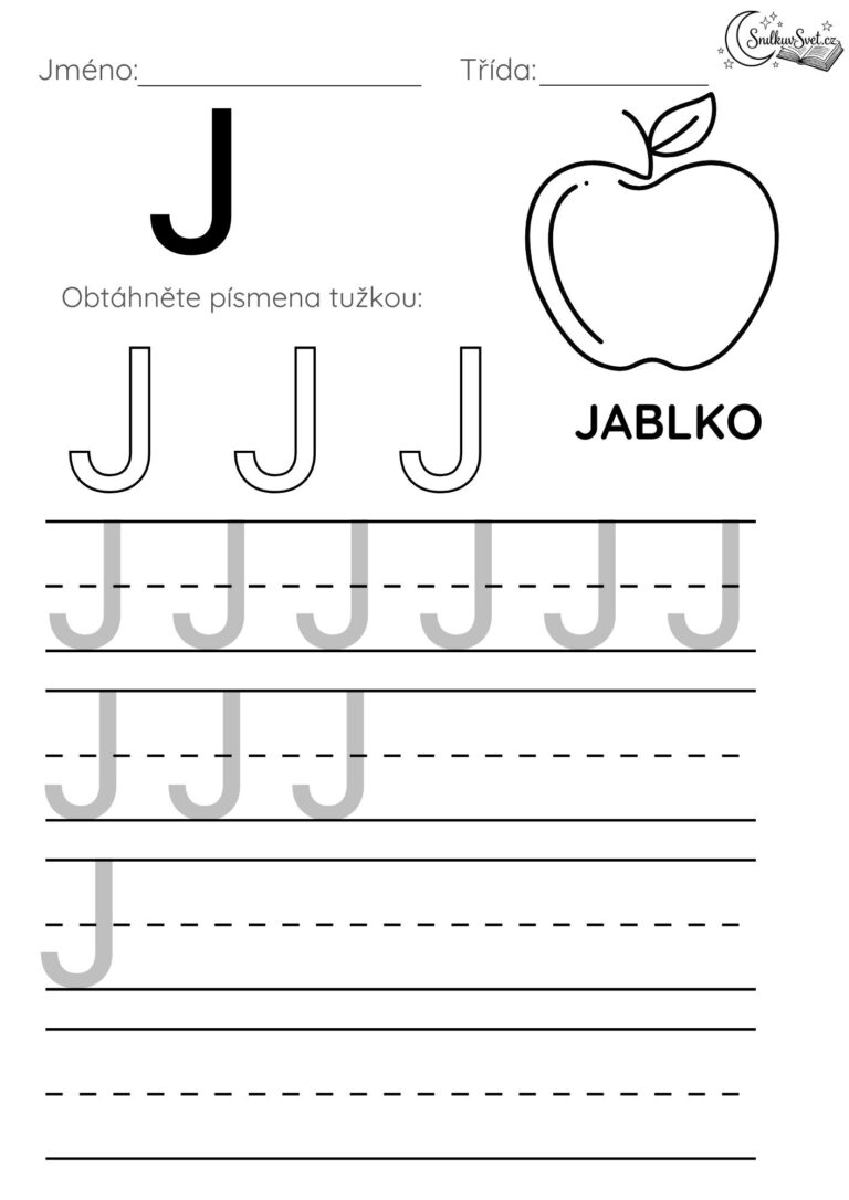 Písmeno J: Hravý pracovní list pro děti