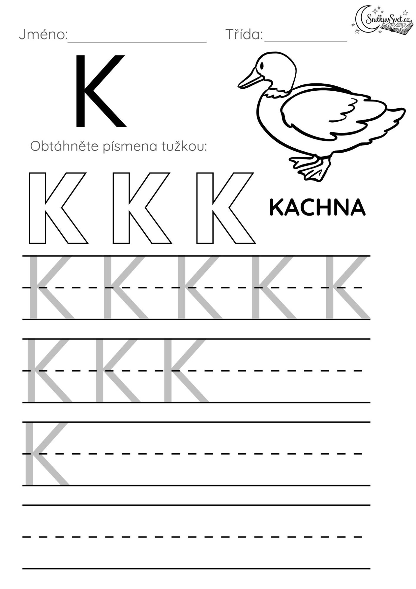 Písmeno K: Hravý pracovní list pro děti