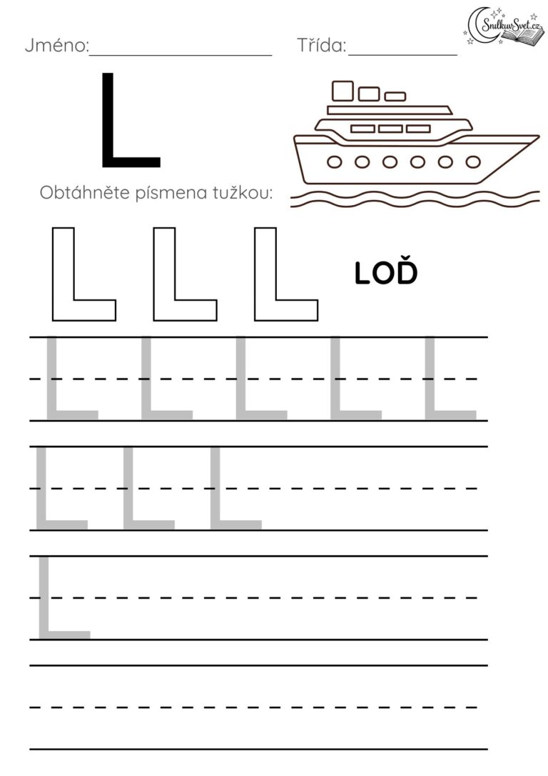 Písmeno L: Hravý pracovní list pro děti