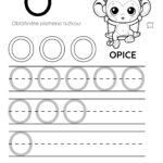 Pracovní list pro písmeno O s ilustrací opice a tréninkovými řádky.