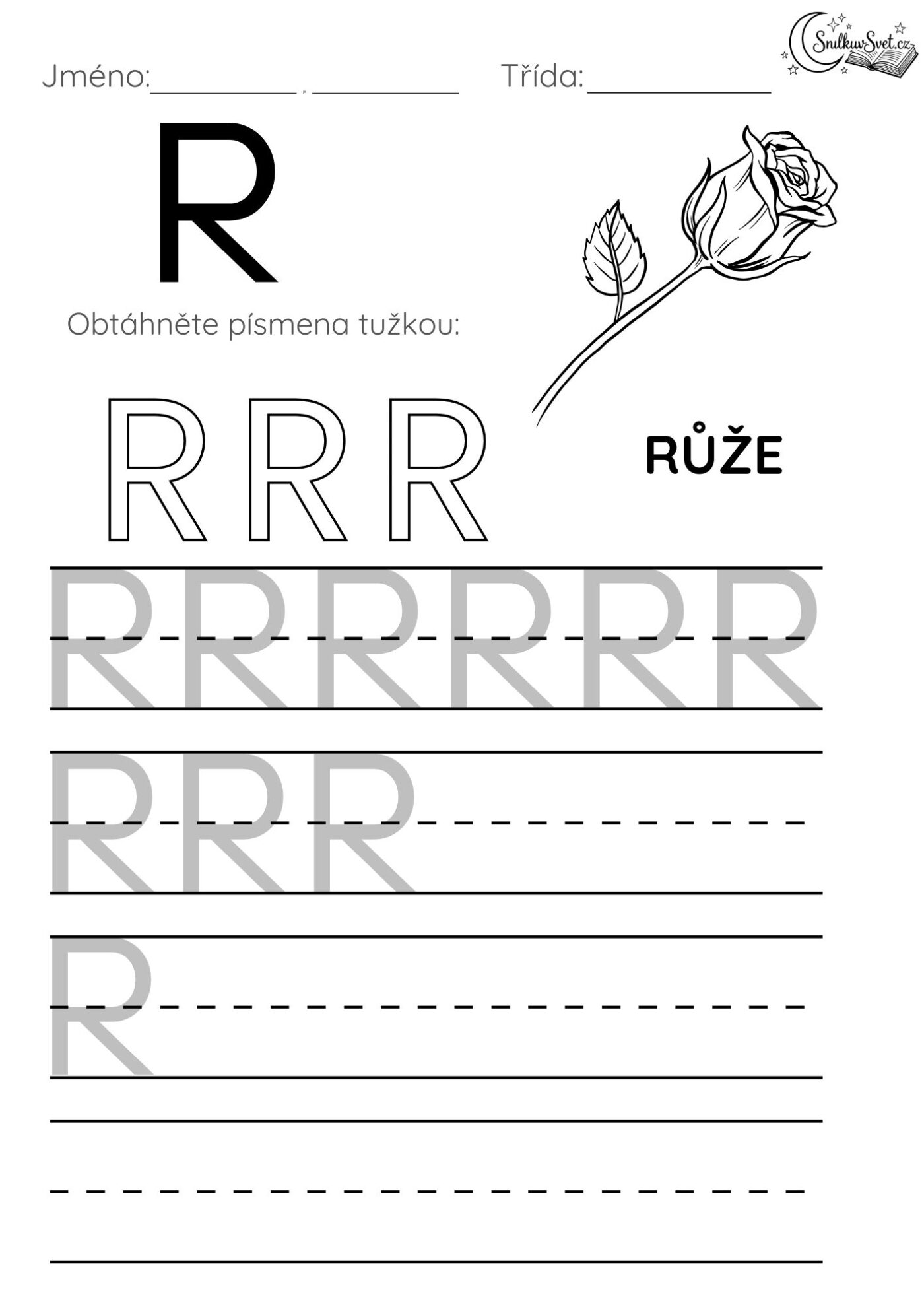 Písmeno R: Hravý pracovní list pro děti