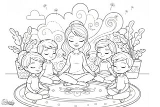 Omalovánka: Děti ve školce relaxují