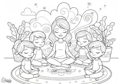 Omalovánka: Děti ve školce relaxují