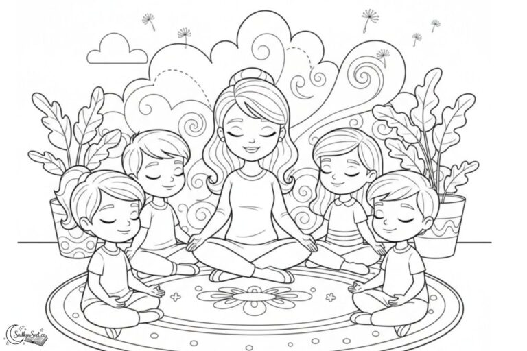 Omalovánka: Děti ve školce relaxují