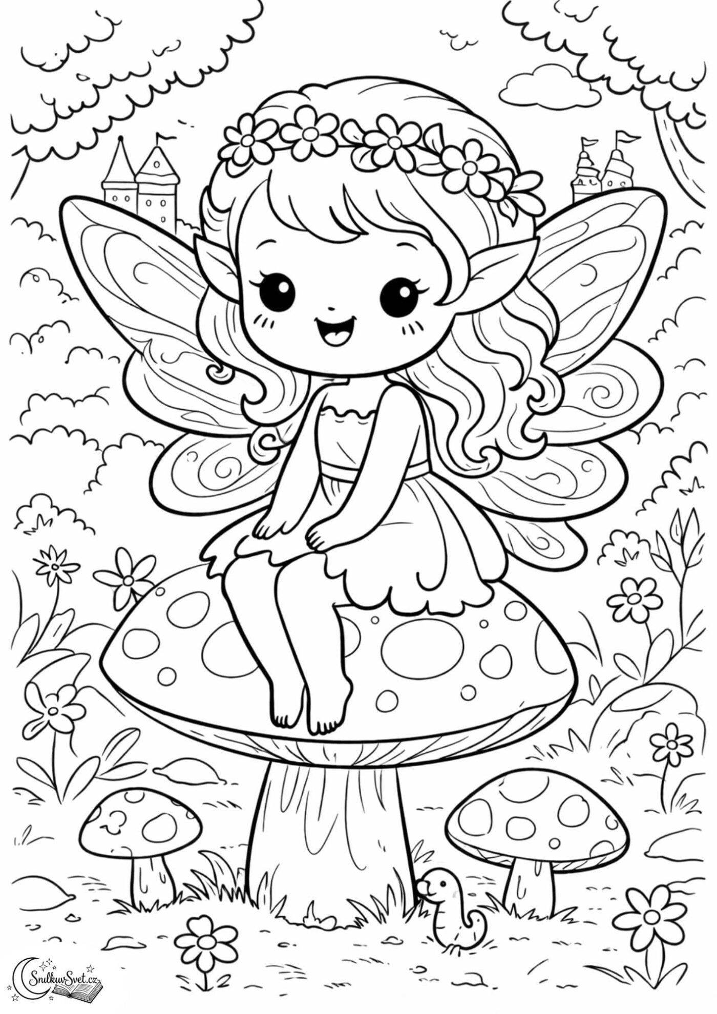 Omalovánka: Víla na muchomůrce