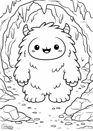 Omalovánka: Roztomilý Yetti v jeskyni