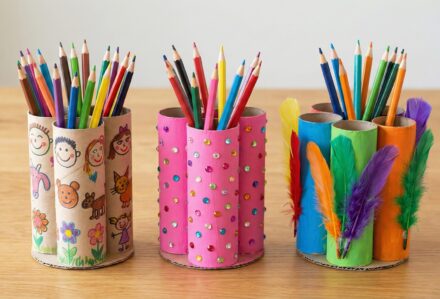 Stojánek na pastelky z ruliček od toaletního papíru“