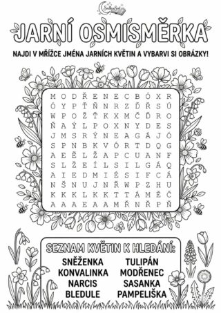 Jarní osmisměrka: Najdi jména květin a vybarvi